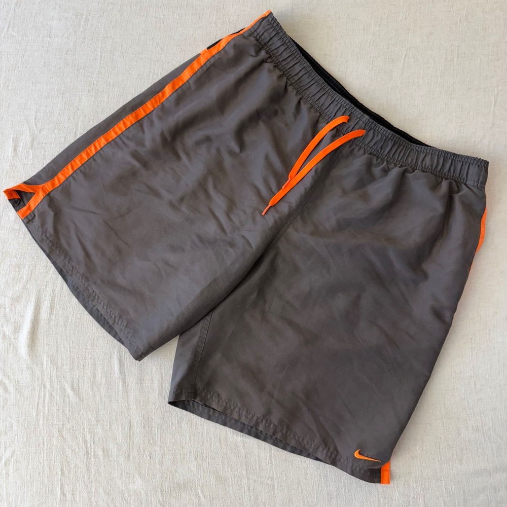 Nike Mens Swim Trunks Shorts Gray Orange  Large